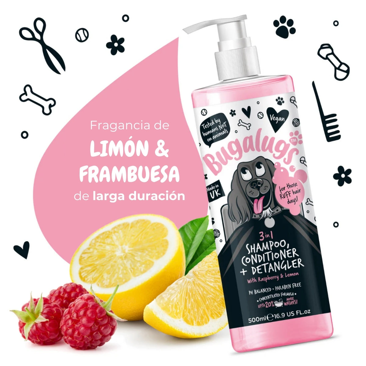 Shampoo Mascotas 3 En 1 Bugalugs