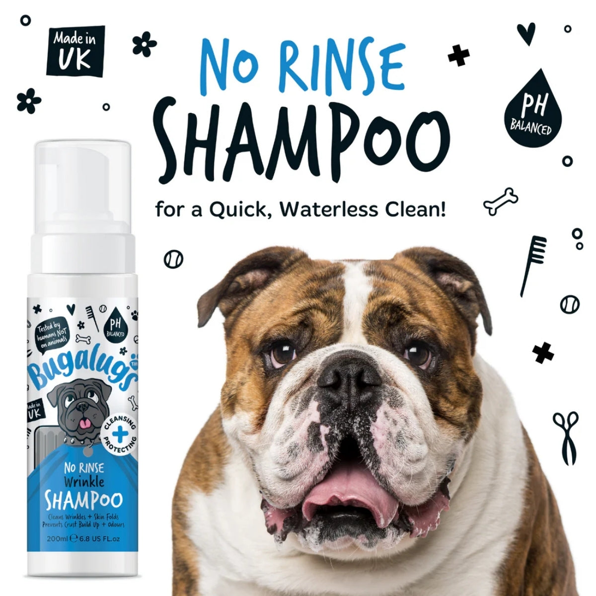 Shampoo Sin Enjuague Mascotas Pliegues y Arrugas Wrinkle Bugalugs