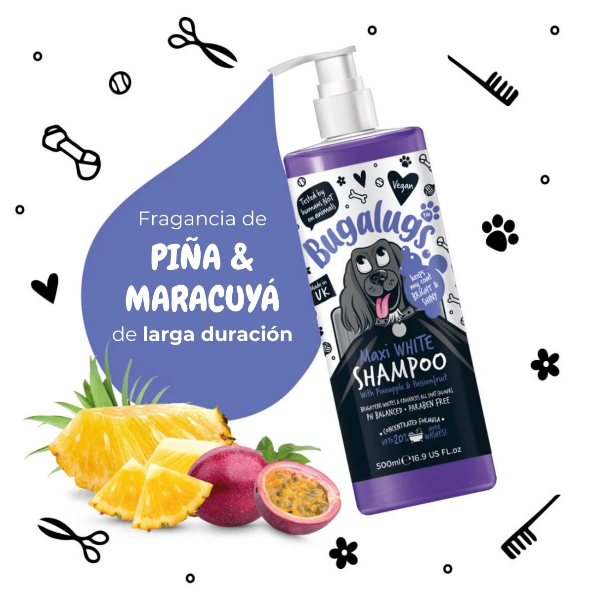 Shampoo Mascotas Iluminador Maxi White Bugalugs